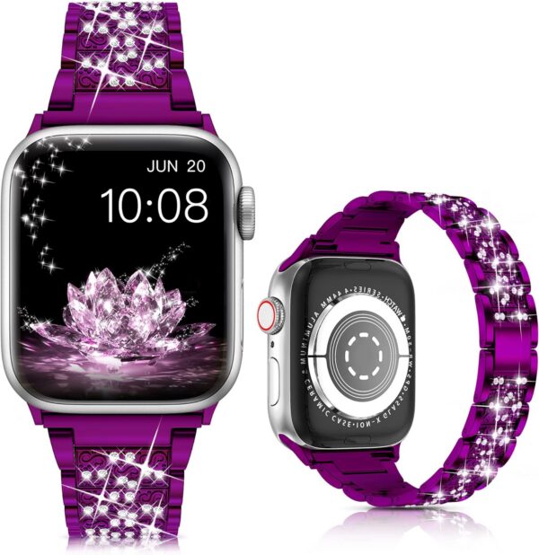 LELONG Compatible with Apple Watch Band 38mm 40mm 41mm Series 9 Series 8 7 6 5 4 3 2 1 SE Ultra, Bling Replacement Bracelet iWatch Band, Diamond Rhinestone Stainless Steel Metal Wristband Strap