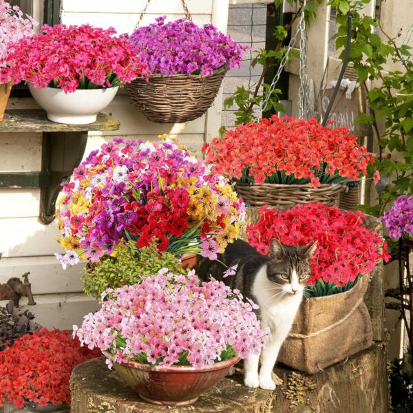 faab4e0b5a92235c 24 Bundles Artificial Flowers for Outdoor,No Fade Fake Plastic Flowers Faux Plants for Decoration Hanging Planters Indoor Outside Garden Porch Window Box Home Wedding Farmhouse