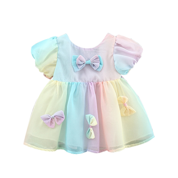 Summer Baby Girls Children Clothes Colorful Bows Toddler Birthday Party Mesh Evening Dress Kids Costume 0 To 3 Years Old