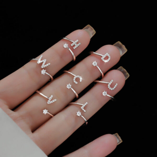 Fashion Sterling Sier 26 Letter Sparkling Diamond Zircon Open Index Finger Your Name Ring Birthday Party Jewelry