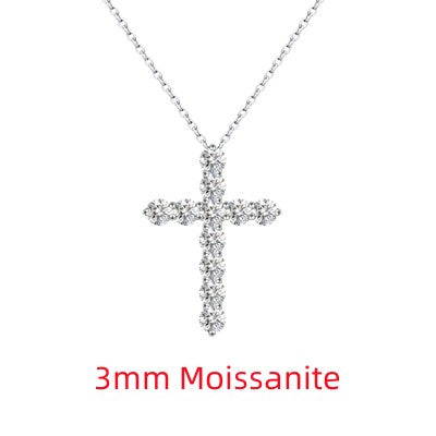 NKHOG 3/4/5mm D Color Moissanite Cross Pendants Necklace For Women Sterling Sier Christian Diamond Neck Chain Fine Jewelry