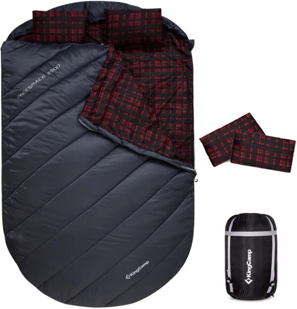 KingCamp Double Sleeping Bag for Adults, Queen Size 2 Person XXL Flannel Sleeping Bag, Waterproof Lightweight Flannel Quilt with 2 Pillows, Perfect for Couples Family Camping Hiking
