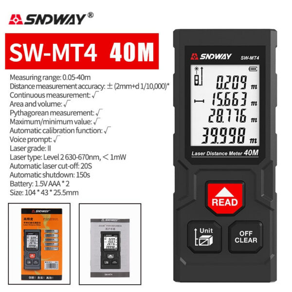 SNDWAY Distance Digital Rangefinder Mini Tape Measure Range Finder Professional M/In/Ft Laser Measuring Meter