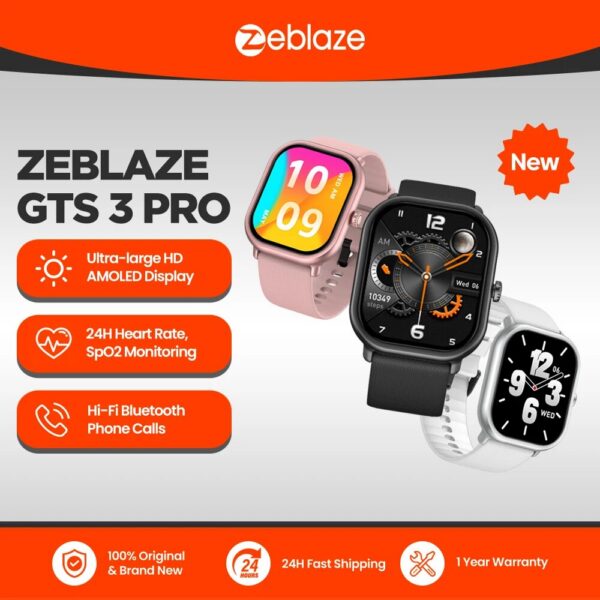 New Zeblaze GTS 3 Pro Voice Calling Smart Watch Ultra-big HD AMOLED Screen Health and Fiess Tracking Smartwatch for Men Women