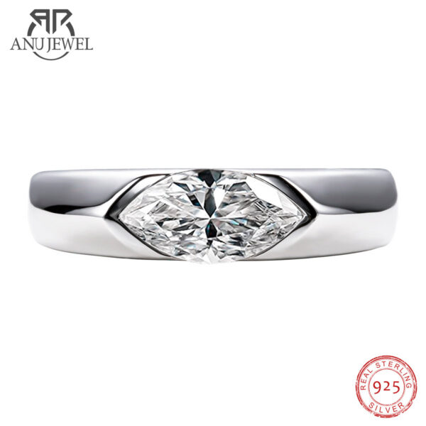 AnuJewel 1ct Marquise Cut D Color Moissanite Diamond Engagement Men Sier Wedding Ring For Women Customized Jewelry