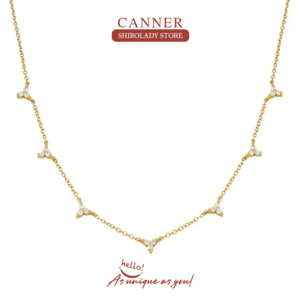 CANNER Three Diamond Clavicle Necklace For Women Sterling Sier Jewelry Charming Pendant Chain Choker Bijoux Collar