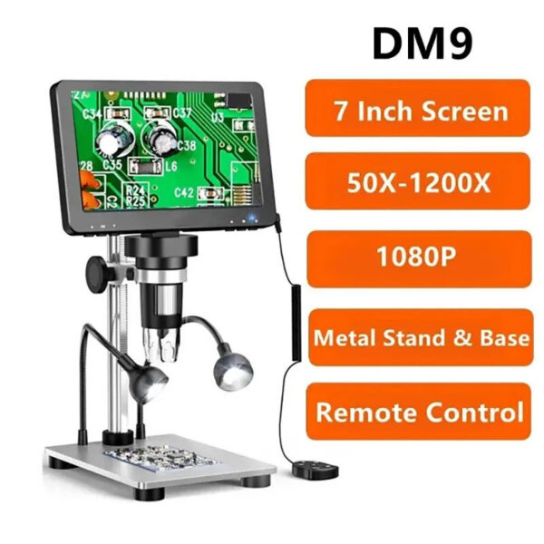 7 Inch 1080P LCD Digital Microscope 50X-1200X Soldering Electronics Microscopes With LED Lights Support PC Computer