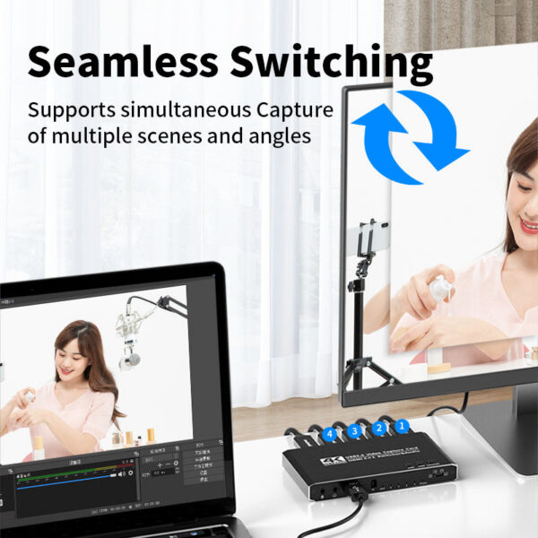 fb56fb587c7cf230 Unnk 4K Video Capture Card 1080P 60fps to USB 3.0 Camera Grabber Recording 4 HDMI Channel Input for Live Streaming