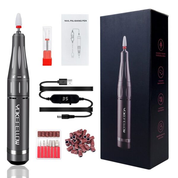 YOKEFELLOW Professional Drill hine Kit 35000RPM Rechargeable Portable Electric Nail File for Manicure Acrylic Gel Nails