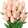 10 Pcs Orange Tulips Artificial Flowers Real Touch Fake Tulips Fake Flowers for Decoration 13.5" Faux Tulips Faux Flowers Bulk Artificial Tulips Flowers for Vase Centerpieces Home Wedding Bouquet