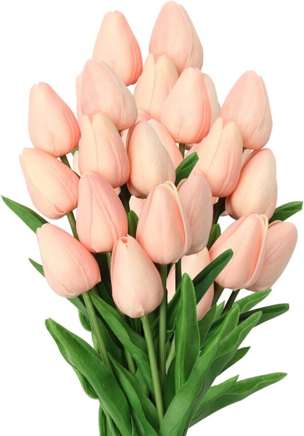 10 Pcs Orange Tulips Artificial Flowers Real Touch Fake Tulips Fake Flowers for Decoration 13.5" Faux Tulips Faux Flowers Bulk Artificial Tulips Flowers for Vase Centerpieces Home Wedding Bouquet