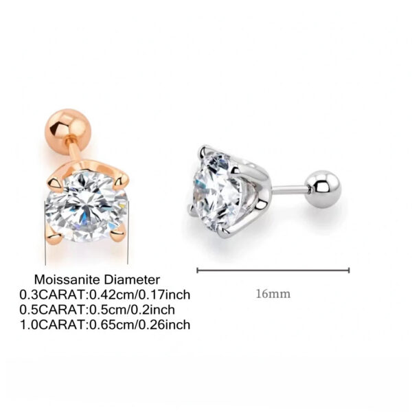 ) 925 Sterling Silver 0.3-1 Carat * 2 Moissanite Four-Claw Screw Earrings Fashion Casual High-End Design Sense Niche Lady