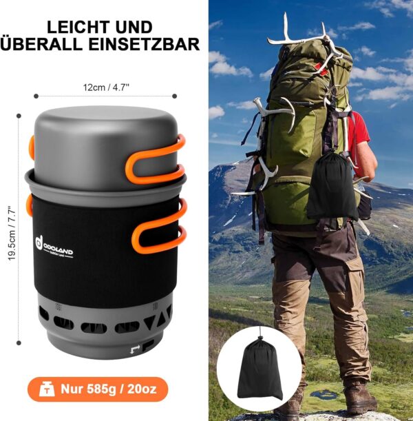 fbd4a50e070204ef Odoland Rucksack- und Campingkocher Kochsystem, 7-in-1 energiesparendes Kocher-Set, leichter Kochtopf mit Brenner zum Wandern, Trekking, Angeln und Backpacking