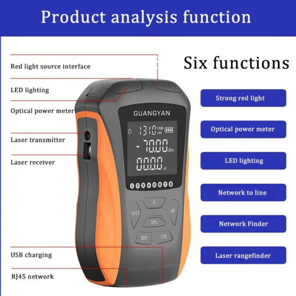 FTTH Mini 6 in 1 Optical Fiber Power Meter OPM Fiber Optical RJ45 Cable Tester  Visual Fault Locator 30mw VFL Laser PenLED Light