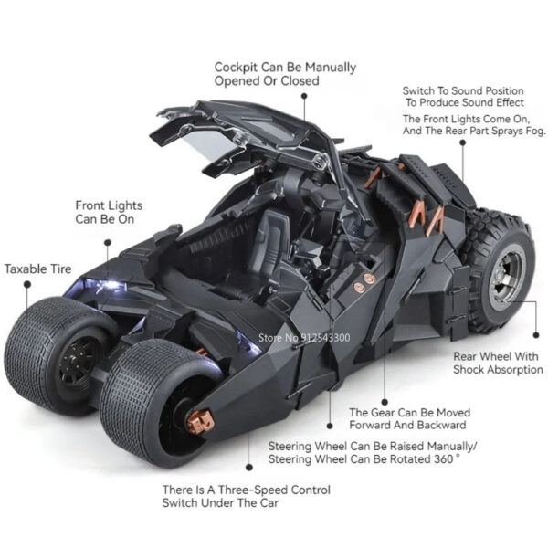 fc40eb02b51537b5 Large Scale 1:18 Batmobile Car Model Toy The Dark Knight Trilogy Sound Light Sliding Spray Alloy Vehicle Models Ornaments Gifts