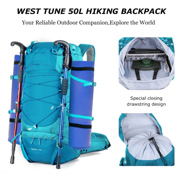 fc66596268cccf48 WESTTUNE 50L Hiking Backpack with Rain Cover Multifunctional Mountaineering Bag Outdoor Rucksack for Travel Trekking Camping