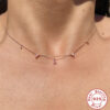 CANNER Sterling Sier Romantic Pink White CZ Pendant Necklace For Women Jewelry Fancy Diamond Chain Choker Necklaces Bijoux