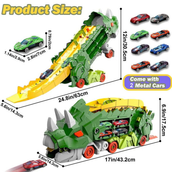 New product folding dinosaur Transporter Car Toys compeve game roll to eat & store die-cast cars（Come with2 Metal Cars）