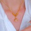 Authentic Gold Diamond Ginkgo Leaf Pendant Necklace Women's Exquisite Jewelry Gift Simple Zircon Neckchain