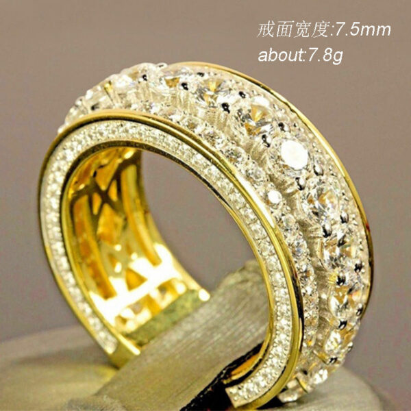 Pure 14k Color Gold Full Diamond Round Ring for Women Men Wedding Engagement Party Accessories Gift Jewelry Rings