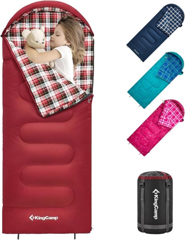 fcc1b64a54b1e50c KingCamp Kinderschlafsack Schlafsack Winter Warmer Deckenschlafsack 3-4 Jahreszeiten für Kinder beim Camping Trekking 170 x 70 cm Komfort: 7°C 1.4 KG