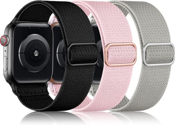 fcce7dcb89766cb7 DaQin 3 Pack Elastic Bands Compatible with Apple Watch Band 45mm 44mm 49mm 42mm 41mm 40mm 38mm Women Men, Soft Nylon Solo Loop Straps for Apple Watch SE iWatch Series 9/8/7/6/5/4/3/2/1/Ultra/Ultra 2