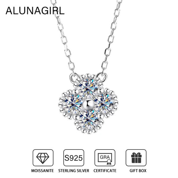 1.2CT Lucky Grass Moissanite Necklace for Women Fine Jewelry 925 Sterling Silver Diamond Pendants Necklaces Valentine's Day Gift