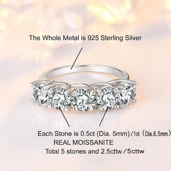 fd1517ea7e9cbadb Sterling Sier 2.5-5 Carat Moissanite Diamond 5 Pcs Half Row Ring Trend Fashion Men Ladies Birthday Gift Wedding