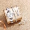 fd371e24c8e52244 6 PCS New Love Rhinestone Jewelry Ladies Ring Necklace Earrings Bracelet Set Simple Digital Steel Strap Quartz Watch