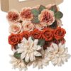 YYHUAWU Artificial Flowers Combo Box Set Gradient Color Flower Leaf with Stems for DIY Wedding Bouquets Centerpieces Baby Shower Party Home Decorations Peach