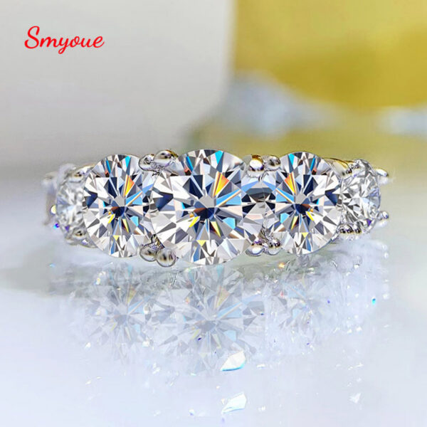 Smyoue Plated 3.6CT All Moissanite Rings for Women 5 Stones Sparkling Diamond Wedding Band S Sterling Sier Jewelry GRA