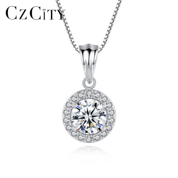 fd6e1da1b1406349 CZCITY Moissanite Diamond Pendant Necklaces Round Classic Simple For Women Sterling Sier Chain Trending Iced 1CT