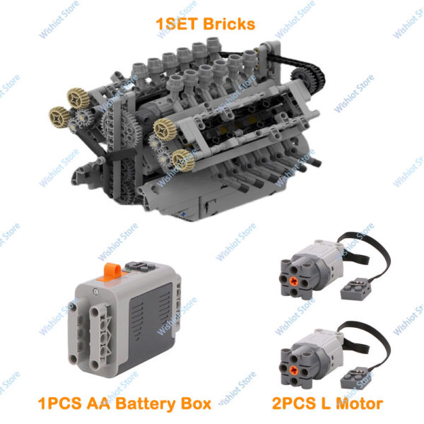 fd83f833e9c1b228 MOC V12 Engine Gearbox Model L Motor 88003 AA Battery Box 8881 Creative Building Blocks Power Functions Technical hinery Toy
