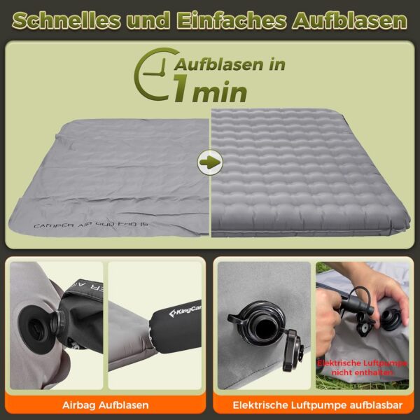 fde588653548025c KingCamp Isomatte Camping, Isomatte 2 Personen, Luftmatratze Camping Doppelt, 15 cm Dick, Aufblasbar luftmatratze Kleines Packmaß gegen Kälte für Outdoor Wandern und Camping 201×141 cm