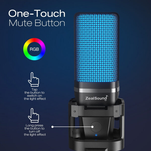 fdeb3fbffc98b76e Zealsound RGB USB Condenser Gaming Microphone Computer Professional Mic For PC PS4 PS5 Phone Recording Streaming Podcasting