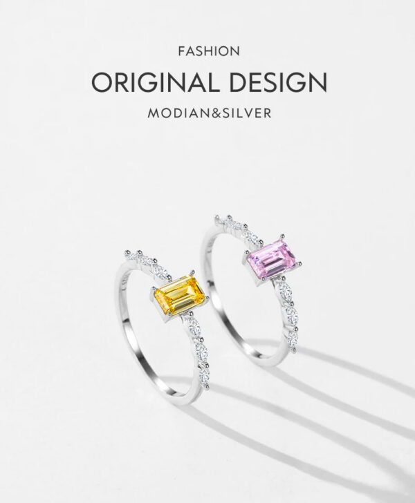fe073845b44c4530 MODIAN Real 925 Sterling Silver Exquisite Sparkling Emerald Cut Pink Yellow Zirconia Ring For Women Wedding Luxury Fine Jewelry