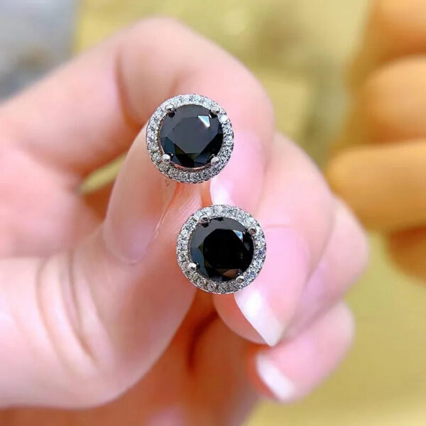 fe0bbfc9f52f78ca 925 Sterling Silver 0.5-1 Carat Moissanite Black Round Bag Earrings Fashion Trend Temperament Design Light Luxury Niche Women