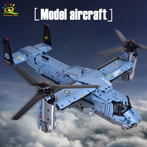 fe300b6647027bac HUIQIBAO MOC 1389PCS V-22 Tiltrotor Aircraft Helicopter Building Block Children Military Airplane model Bricks Toy home Decor.