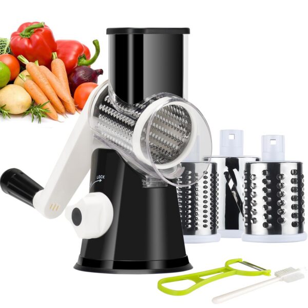 fe34258e2bcc61e3 Ourokhome Rotary Cheese Grater Shredder - 3 Drum Blades Manual Speed Round Food
