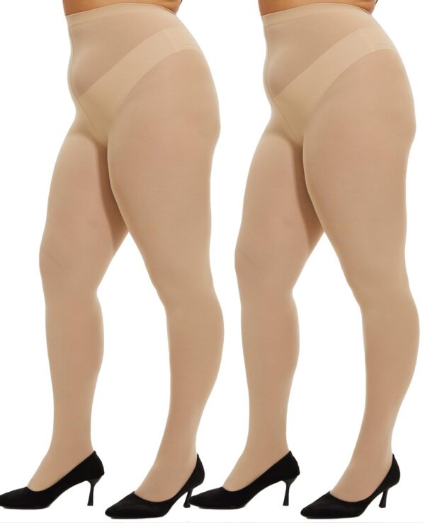 fe5ea74222a13839 MANZI Women's 2 Pairs Control Top Pantyhose High Waist Plus Size Tights Ultra-Soft