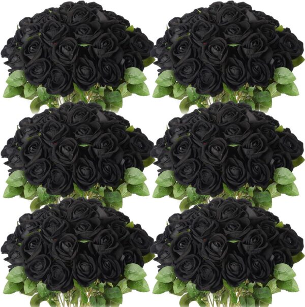 fe802c44d380fb3a 50 Pcs Artificial Rose Flower Realistic Silk Roses with Stem Bouquet of Flowers Plastic Flowers Real Looking Fake Roses for Home Wedding Centerpieces Party Decorations (Black)