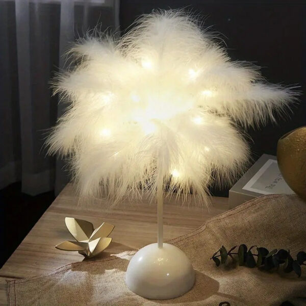 1PC Feather Design LED Table Lamp Kids - Battery-Powered, Portable & Ideal Bedroom Decor for All Ocns