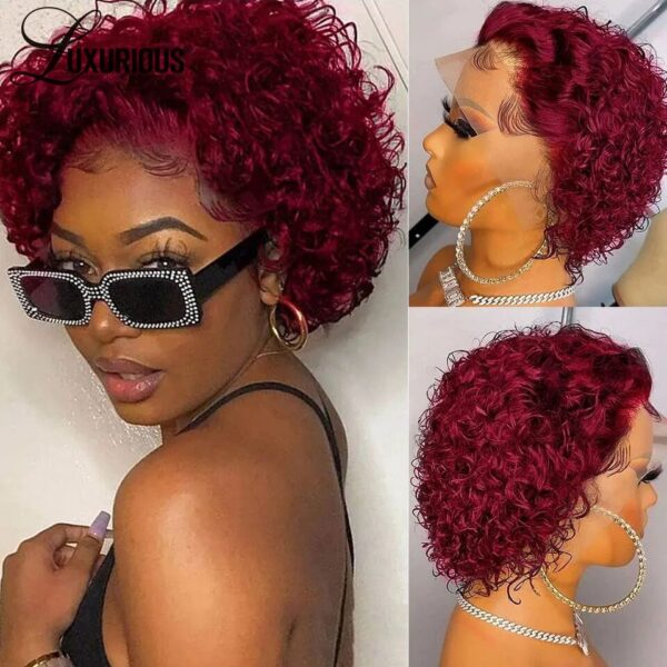 febbfeb02789f3d6 Pixie Cut HaiShort Curly Front Human Hair For Women Brazilian Water Wave Bob Wig 13x1 Transparent Lace Wigs