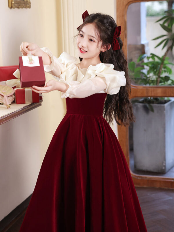 febc8a98d0fc4146 YZYmanualroom Red High End Veet Elegant Girl First Communion Concert Wedding Party Teen Junior Bridesmaid Dress