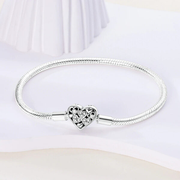 fec3f7500c0c4a43 MULA 1PC Sier-plated Heart -Shape Open Clasp Snake Chain Charm Bracelet Fit Charms Bead DIY Women Jewelry Gift