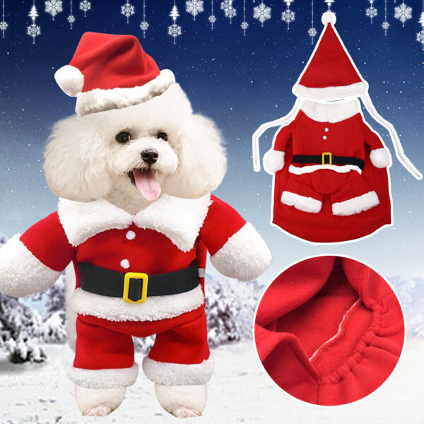 Pet Funny Xmas Clothing Warm Fleece Coat Puppy Dog Fashion Christmas Clothes Santa Claus Standing Costume New