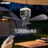 12000mAh Portable Ceiling Fans Outdoor Camping Fan Tent Air Circulator Cooler Rechargeable Electric Fan Remote Control LED Light