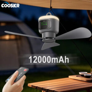 fec9eb0eee3d9efe 12000mAh Portable Ceiling Fans Outdoor Camping Fan Tent Air Circulator Cooler Rechargeable Electric Fan Remote Control LED Light