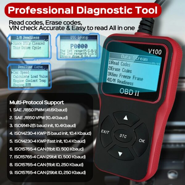 fecd64e0f9e95e64 Car Code Reader, OBD2 Scanner Check Engine Light Fault Scanner CAN Battery Test Diagnostic Scan Tool