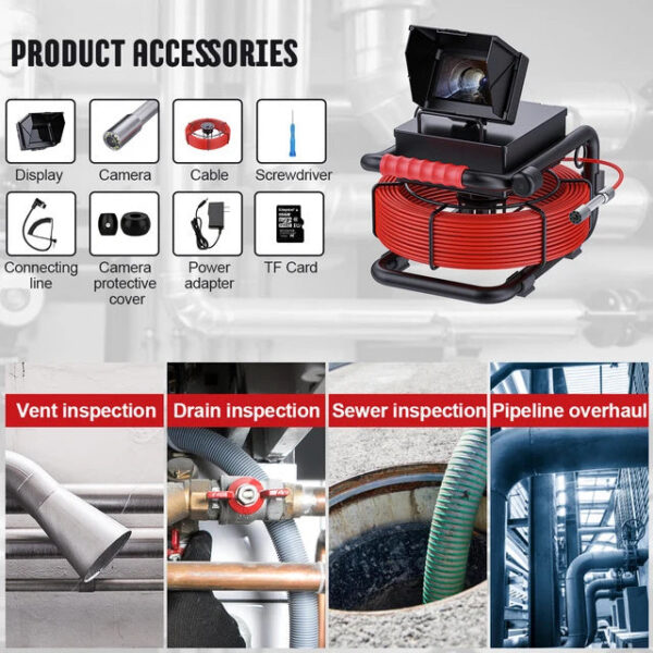 fed35ccf1269854d 4.3'' Sewer Endoscope DVR,17/22MM Pipe Inspection HD 1000TVL Drain Camera Waterproof Borescope with 16GB Card